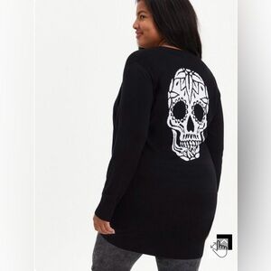 Torrid Boyfriend Cardigan Sweater - Skull Rose Black